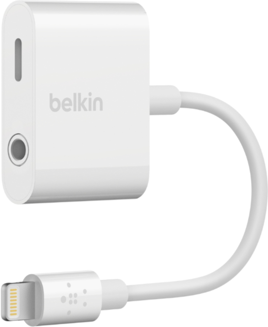 Belkin 3.5 mm Audio + Charge RockStar - Lightning zu Kopfhörer Anschluss / Ladeadapter - Lightning männlich zu 4-poliger Mini-Stecker, Lightning weiblich - weiß von Belkin