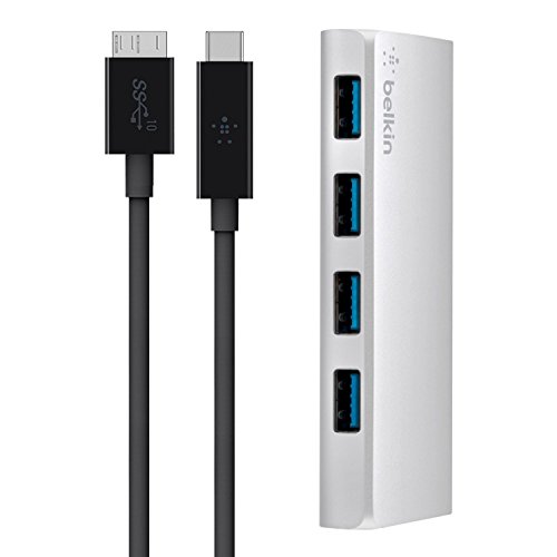 Belkin 4-Port USB 3.0 Hub USB-C auf USB-A (inkl. USB-C/3.1-Micro-B-Kabel, geeignet für MacBooks und Notebooks mit USB-C Anschluss), silber von Belkin