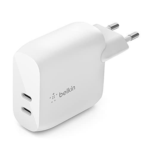 Belkin 40-W-USB-C-PD-Ladegerät (2 USB-C-Ports mit 20 W je Port, Schnellladen mit Power Delivery für das iPhone 14, 13, oder 12, iPad Pro, Galaxy und andere Geräte) von Belkin