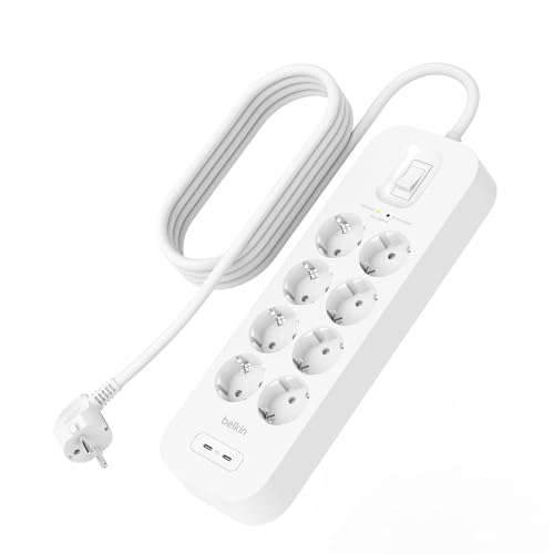 Belkin 8-Fach Steckdosenleiste mit Überspannungsschutz, Wandmontage, 8 Steckdosen, 2-m-Netzkabel, grüne Leuchtanzeige, 2 USB-C-Anschlüsse mit USB-C PD zum Schnellladen; Schutz für 900 Joule Belkin 8-Fach Steckdosenleiste mit Überspannungsschutz, Wandmontage, 8 Steckdosen, 2-m-Netzkabel, grüne Leuchtanzeige, 2 USB-C-Anschlüsse mit USB-C PD zum Schnellladen; Schutz für 900 Joule von Belkin