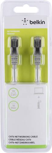 Belkin A3L981BT01M-H-S RJ45 Netzwerkkabel, Patchkabel CAT 6 S/FTP 1.00m Grau mit Rastnasenschutz 1St von Belkin