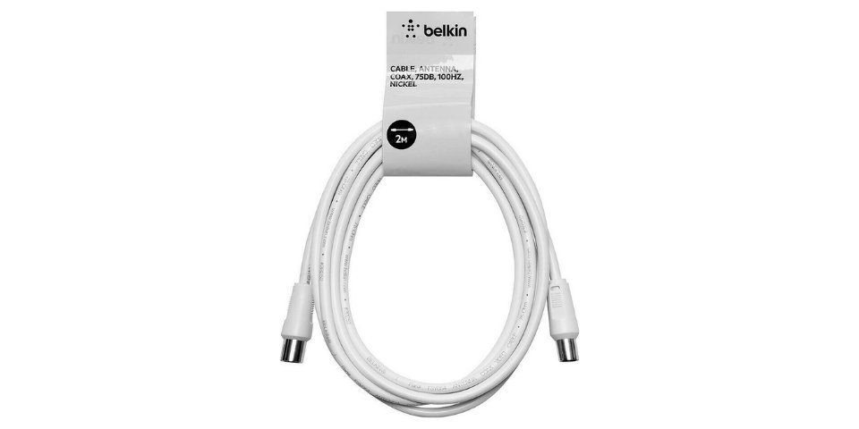 Belkin Antennenkabel Koaxial Kabel Coax Cable Satkabel 700 Hz 2m Stecker Weiß SAT-Kabel, 75db, Koaxialkabel von Belkin
