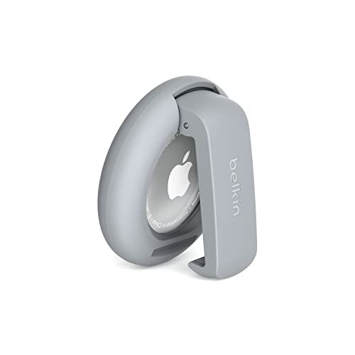 Belkin Apple AirTag Hülle mit Clip, Secure Holder Schutzhülle mit Schlüsselanhänger, Schlüsselring, Zubehör mit Kratzschutz – Hellgrau von Belkin