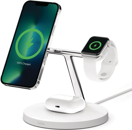 Belkin BOOST CHARGE PRO - Kabelloses Ladegerät - mit MagSafe + AC-Netzteil - 15 Watt - Fast Charge - weiß (WIZ017VFWH) von Belkin