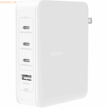 Belkin Belkin 140 Watt 4-Port GaN Ladegerät mit UK, EU, US Stecker von Belkin