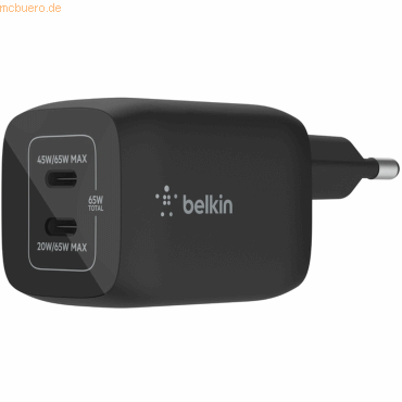 Belkin Belkin 65W Dual USB-C GaN Ladegerät mit PD und PPS, schwarz Belkin Belkin 65W Dual USB-C GaN Ladegerät mit PD und PPS, schwarz von Belkin