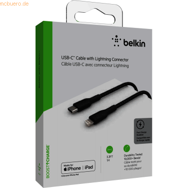 Belkin Belkin Lightning/USB-C Kabel ummantelt mfi 1m schwarz von Belkin