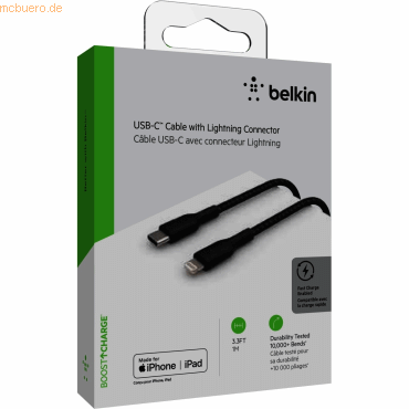 Belkin Belkin Lightning/USB-C Kabel ummantelt mfi 1m schwarz von Belkin