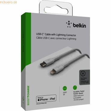 Belkin Belkin Lightning/USB-C Kabel ummantelt mfi 1m weiß Belkin Belkin Lightning/USB-C Kabel ummantelt mfi 1m weiß von Belkin