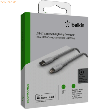 Belkin Belkin Lightning/USB-C Kabel ummantelt mfi 2m weiß von Belkin