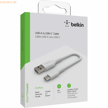 Belkin Belkin USB-C/USB-A Kabel PVC, 15cm, weiß von Belkin