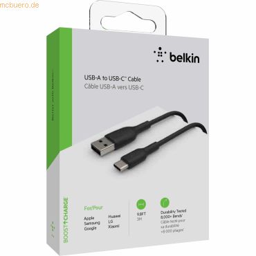 Belkin Belkin USB-C/USB-A Kabel PVC, 3m, schwarz von Belkin