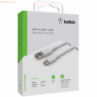 Belkin Belkin USB-C/USB-A Kabel PVC, 3m, weiß von Belkin