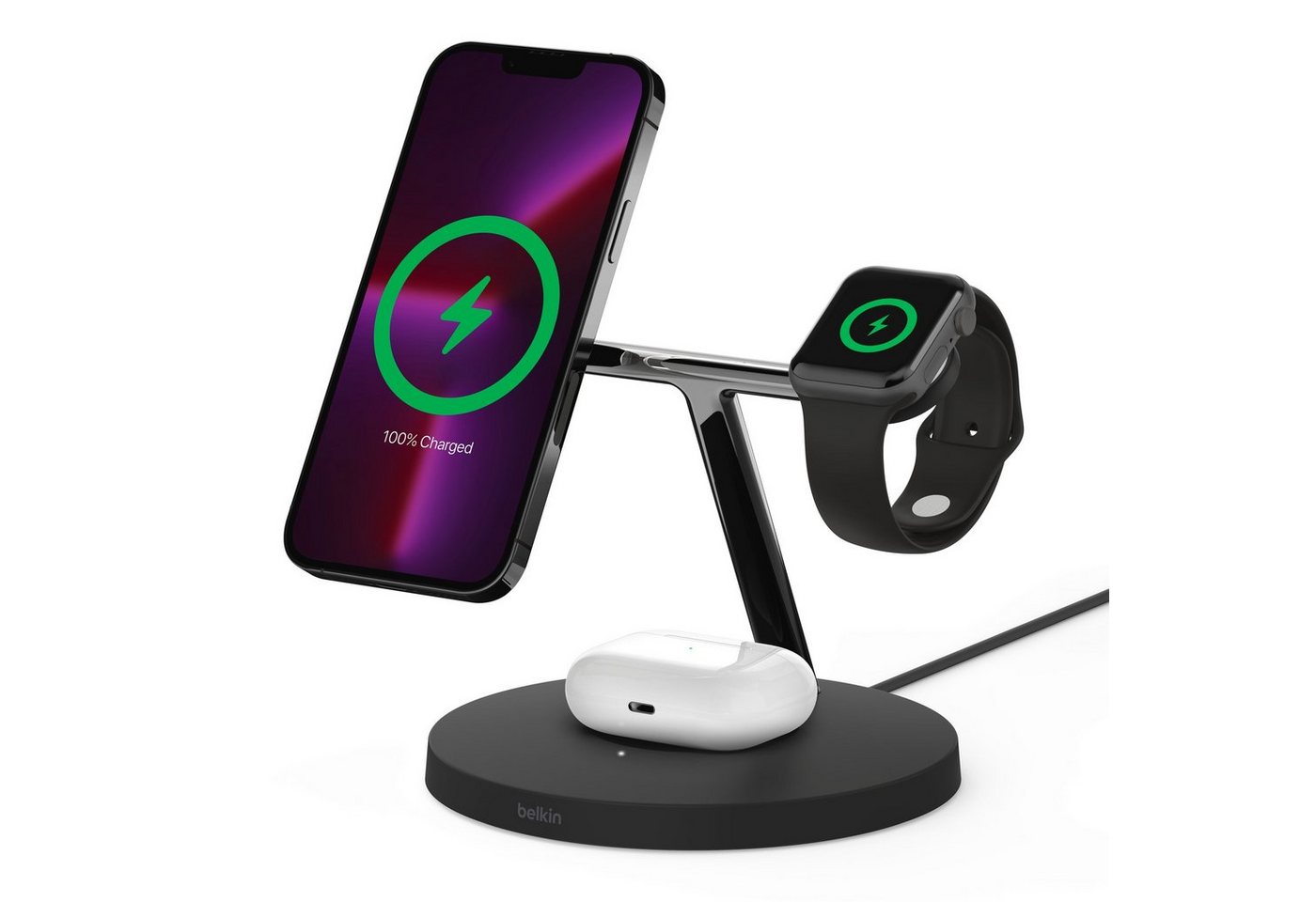 Belkin Belkin drahtloses 3-in-1 MagSafe Ladegerät Wireless Charger (inkl. Netzteil kompatibel für iPhone der Serie 15/14/13/12, für iPhone, Apple Watch und AirPods, Wireless Ladestation/Ladeständer) von Belkin