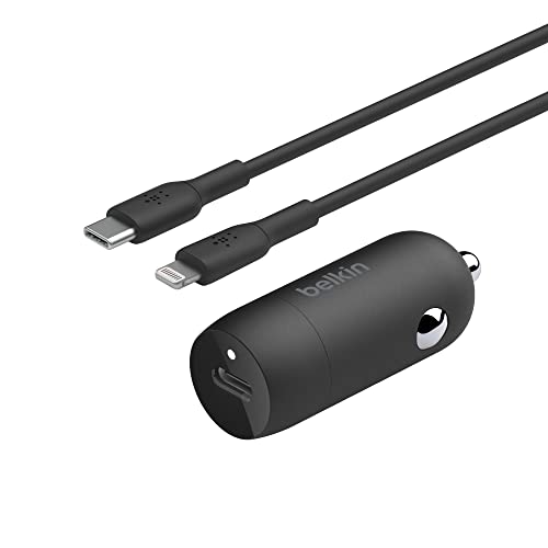 Belkin Boost↑Charge™ 30-W-Kfz-Schnellladegerät, kompaktes Modell mit USB-C-Power Delivery-Anschluss, inklusive USB-C/Lightning-Kabel, kompatibel mit der iPhone 14-Serie, iPad und mehr – Schwarz von Belkin