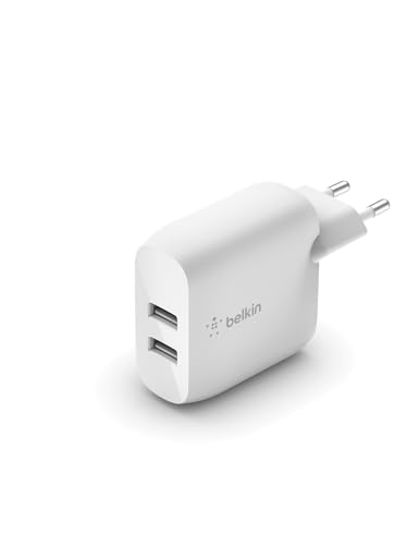 Belkin Boost Charge USB-A-Netzladegerät mit zwei Anschlüssen, 24 W (Für Geräte wie das iPhone 14, 14 Plus, 14 Pro, 14 Pro Max, iPhone 13, iPhone 12, Samsung Galaxy S23, S23+, S22, Pixel und mehr) von Belkin