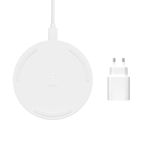 Belkin Boost Charge drahtloses Ladegerät, 15 W (Qi-zertifiziertes drahtloses Ladegerät für das iPhone, AirPods und Geräte von Herstellern wie Samsung und Google, Netzteil enthalten) - Weiß von Belkin