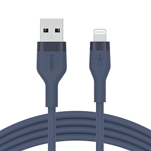 Belkin BoostCharge Flex Silikon-USB-A/Lightning-Kabel, 2 m, MFi-zertifiziertes Ladekabel für iPhone 14/14 Plus, 13, 12, 11, Pro, Max, mini, SE, iPad und andere Geräte – Blau von Belkin