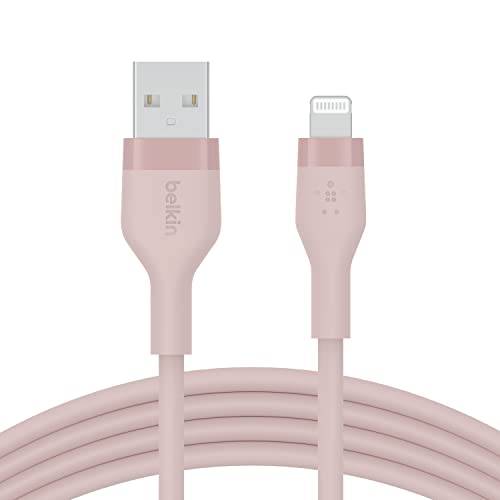 Belkin BoostCharge Flex Silikon-USB-A/Lightning-Kabel, 2 m, MFi-zertifiziertes Ladekabel für iPhone 14/14 Plus, 13, 12, 11, Pro, Max, mini, SE, iPad und andere Geräte –Rosa von Belkin