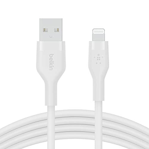 Belkin BoostCharge Flex Silikon-USB-A/Lightning-Kabel, 2 m, MFi-zertifiziertes Ladekabel für iPhone 14/14 Plus, 13, 12, 11, Pro, Max, mini, SE, iPad und andere Geräte – Weiß von Belkin