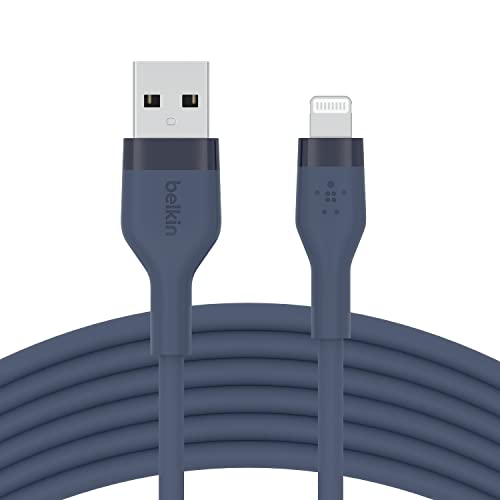 Belkin BoostCharge Flex Silikon-USB-A/Lightning-Kabel, 3 m, MFi-zertifiziertes Ladekabel für iPhone 14/14 Plus, 13, 12, 11, Pro, Max, mini, SE, iPad und andere Geräte – Blau von Belkin