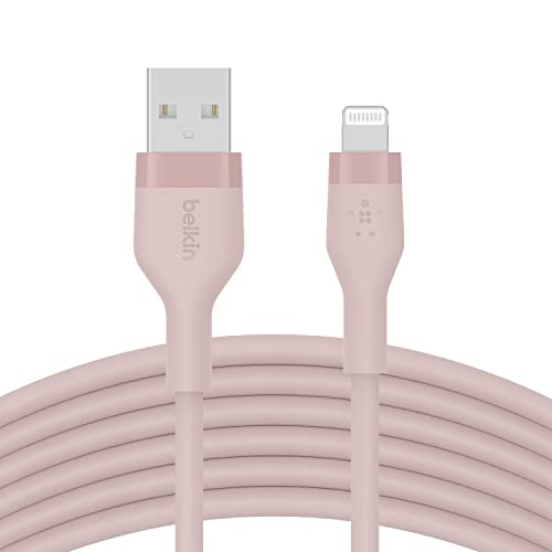 Belkin BoostCharge Flex Silikon-USB-A/Lightning-Kabel, 3 m, MFi-zertifiziertes Ladekabel für iPhone 14/14 Plus, 13, 12, 11, Pro, Max, mini, SE, iPad und andere Geräte – Rosa von Belkin