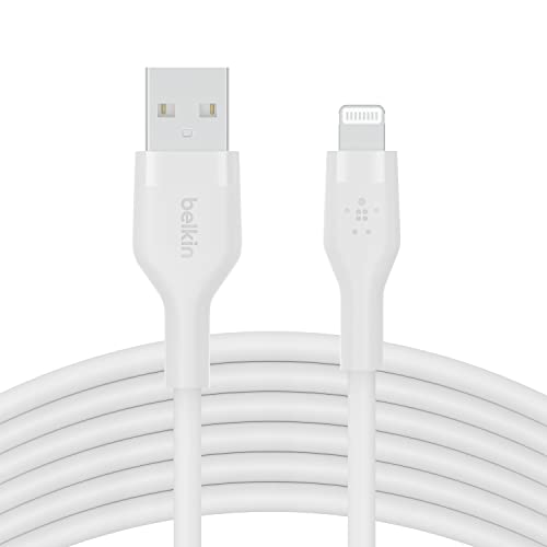Belkin BoostCharge Flex Silikon-USB-A/Lightning-Kabel, 3 m, MFi-zertifiziertes Ladekabel für iPhone 14/14 Plus, 13, 12, 11, Pro, Max, mini, SE, iPad und andere Geräte – Weiß von Belkin