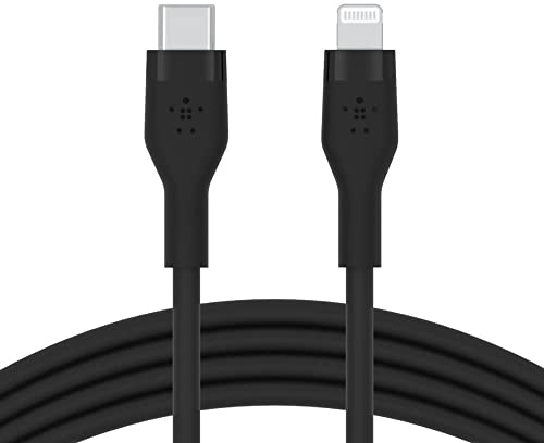 Belkin BoostCharge Flex Silikon-USB-C/Lightning-Kabel, 2 m, MFi-zertifiziert, 20 W, zum Schnellladen mit PD Power Delivery für iPhone 14/14 Plus, 13, 12, Pro, Max, mini, SE und andere Geräte – Schwarz von Belkin