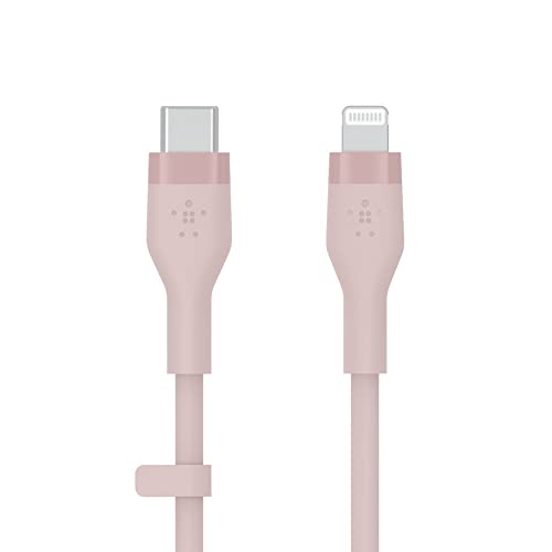 Belkin BoostCharge Flex Silikon-USB-C/Lightning-Kabel, 2 m, MFi-zertifiziert, 20 W, zum Schnellladen mit PD Power Delivery für iPhone 14/14 Plus, 13, 12, Pro, Max, mini, SE und andere Geräte – Rosa von Belkin