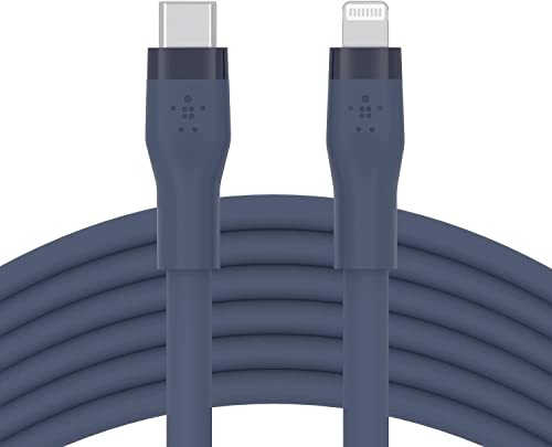 Belkin BoostCharge Flex Silikon-USB-C/Lightning-Kabel, 3 m, MFi-zertifiziert, 20 W, zum Schnellladen mit PD Power Delivery für iPhone 14/14 Plus, 13, 12, Pro, Max, mini, SE und andere Geräte – Blau von Belkin