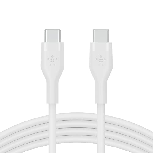 Belkin BoostCharge Flex Silikon-USB-C/USB-C-Ladekabel, USB-IF-zertifiziert zum Schnellladen mit Power Delivery PD für iPhone 15, Galaxy S24, Pixel, MacBook Pro, iPad Pro, Mini und Mehr, 2 m – Weiß von Belkin