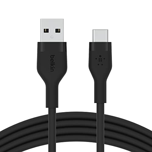 Belkin BoostCharge Flex Silikon-USB-C-/USB-C-Ladekabel, USB-IF-zertifiziertes USB C Kabel für iPhone 15, Samsung Galaxy S24, S23, Note, Google Pixel, iPad Pro und andere Geräte, 2 m – Schwarz von Belkin