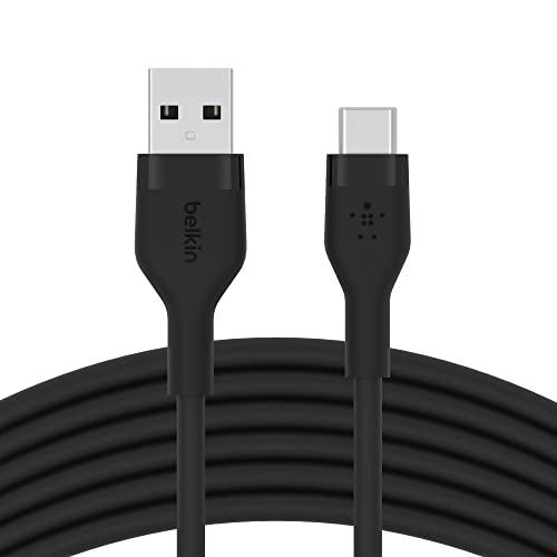 Belkin BoostCharge Flex Silikon-USB-C-/USB-C-Ladekabel, USB-IF-zertifiziertes USB C Kabel für iPhone 15, Samsung Galaxy S24, S23, Note, Google Pixel, iPad Pro und andere Geräte, 3 m – Schwarz von Belkin