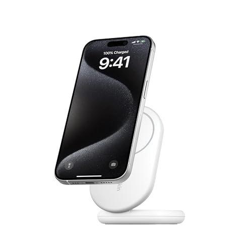 Belkin BoostCharge MagSafe Ladegerät, magnetisches einklappbares kabelloses Ladegerät Qi2, 15 W, MagSafe-kompatibles Schnellladegerät, für iPhone-Serie 16, 15, 14, 13, 12 und Standy-Modus – Weiß von Belkin