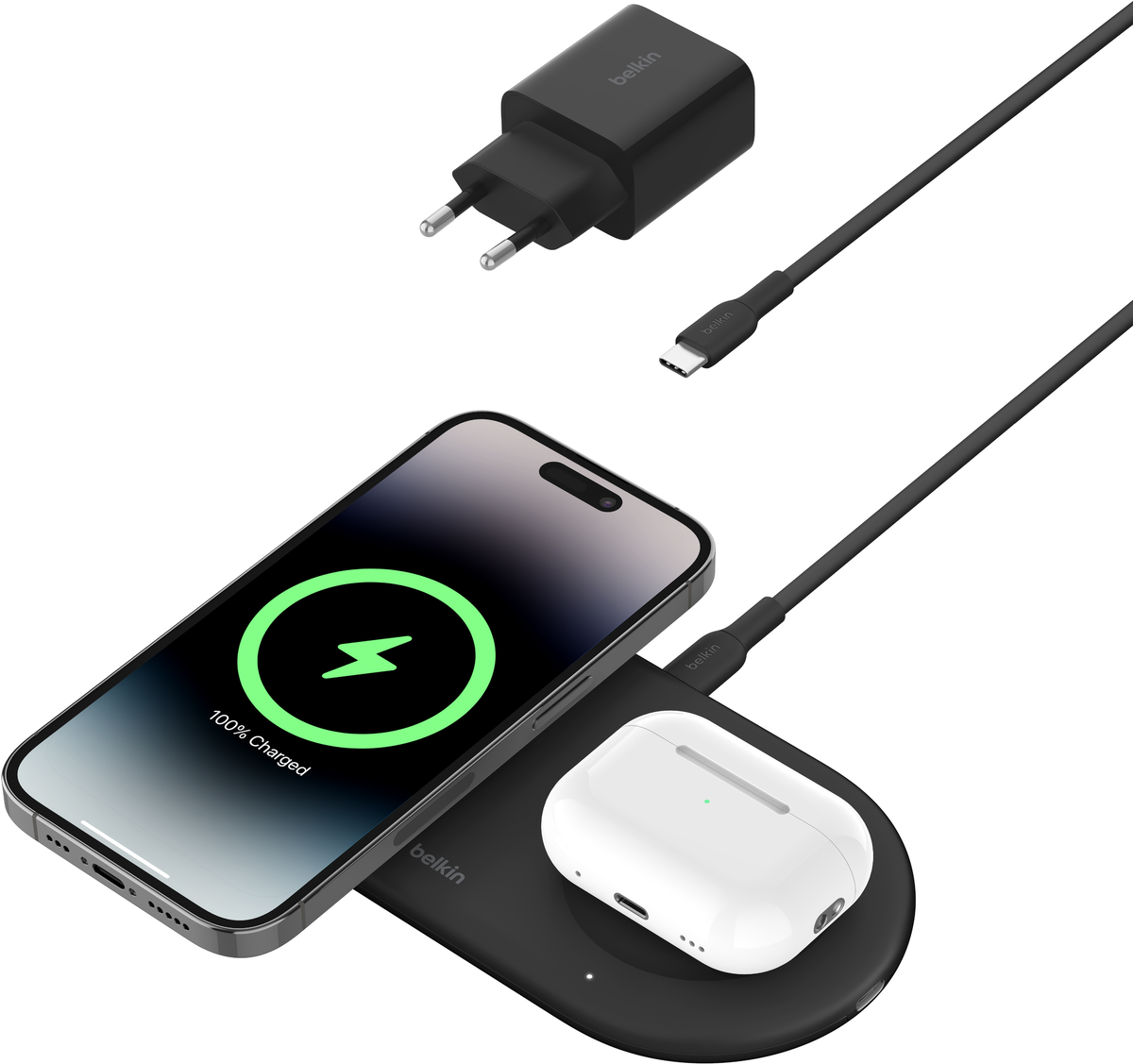 Belkin BoostCharge Pro 2-in-1 - Induktive Ladematte - magnetisch + AC-Netzteil - 15 Watt - Schwarz (WIZ021vfBK) von Belkin