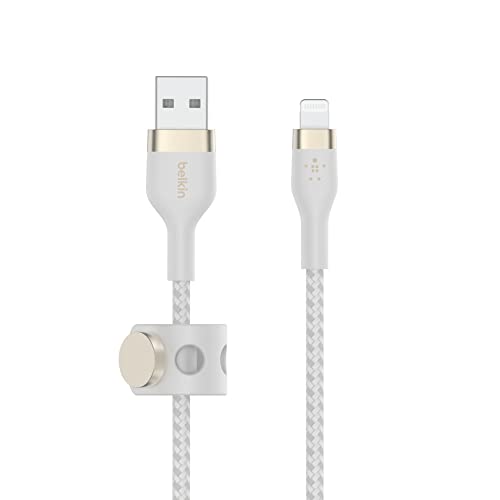 Belkin BoostCharge Pro Flex geflochtenes USB-A/Lightning-Kabel, 1 m, MFi-zertifiziertes Ladekabel für iPhone 14/14 Plus, 13, 12, Pro, Max, mini, SE, iPad und andere Geräte – Weiß von Belkin