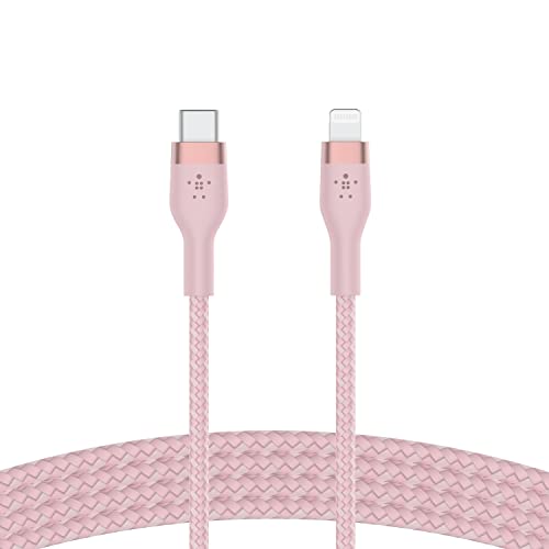 Belkin BoostCharge Pro Flex geflochtenes USB-C/Lightning-Kabel, 1 m, MFi-zertifiziert, 20 W, zum Schnellladen mit PD Power Delivery für Geräte wie iPhone 14/14 Plus, 13, 12, Pro, Max, mini – Rosa von Belkin