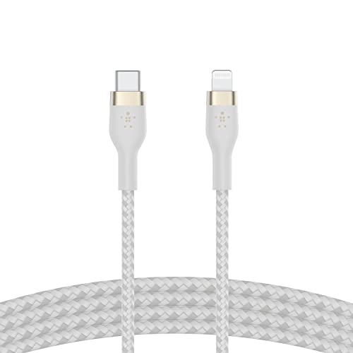 Belkin BoostCharge Pro Flex geflochtenes USB-C/Lightning-Kabel, 1 m, MFi-zertifiziert, 20 W, zum Schnellladen mit PD Power Delivery für Geräte wie iPhone 14/14 Plus, 13, 12, Pro, Max, mini – Weiß von Belkin