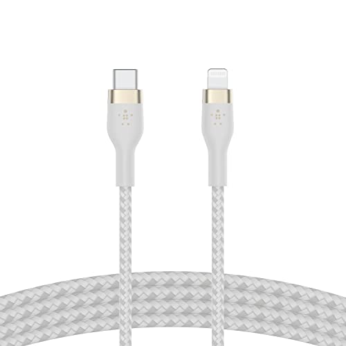 Belkin BoostCharge Pro Flex geflochtenes USB-C/Lightning-Kabel, 2 m, MFi-zertifiziert, 20 W, zum Schnellladen mit PD Power Delivery für Geräte wie iPhone 14/14 Plus, 13, 12, Pro, Max, mini – Weiß von Belkin