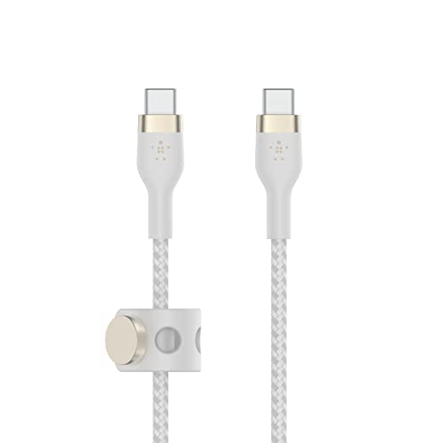 Belkin BoostCharge Pro Flex geflochtenes USB-C/USB-C-Ladekabel, USB-IF-zertifiziert zum Schnellladen mit Power Delivery PD für iPhone 15, Galaxy S24, Pixel, iPad Pro, Mini, MacBook, 1 m – Weiß von Belkin