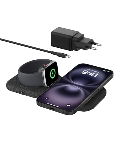 Belkin BoostCharge Pro MagSafe Ladegerät, magnetische 2-in-1 Reiseladestation (15 W) – einklappbares Qi2-zertifiziertes kabelloses Ladegerät, MagSafe Ladestation für iPhone 16, Apple Watch 10, AirPods von Belkin
