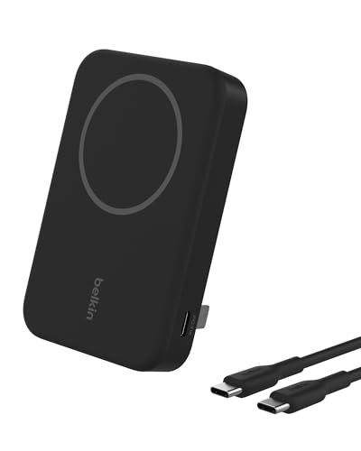 Belkin BoostCharge Pro kabellose Powerbank 8.000 mAh mit Qi2, MagSafe-kompatibles tragbares Ladegerät mit integriertem Ständer – für iPhone 16, 16 Plus, 16 Pro, 16 Pro Max, iPhone 15 usw. – Schwarz Belkin BoostCharge Pro kabellose Powerbank 8.000 mAh mit Qi2, MagSafe-kompatibles tragbares Ladegerät mit integriertem Ständer – für iPhone 16, 16 Plus, 16 Pro, 16 Pro Max, iPhone 15 usw. – Schwarz von Belkin