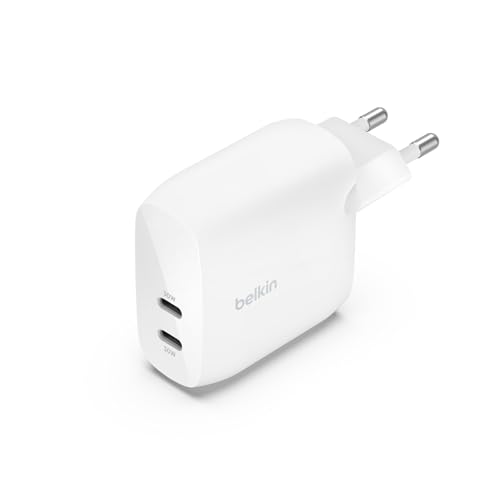 Belkin BoostCharge USB-C PD-Ladegerät mit 2 Anschlüssen und PPS, 60 W für Apple iPhone 16/15, iPad, Samsung Galaxy, Google Pixel, kompatibel mit USB-C/Lightning-Kabel und USB-C/USB-C-Kabel – Weiß von Belkin