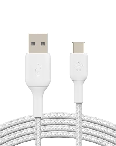 Belkin BoostCharge geflochtenes USB-C-Ladekabel, USB-C-/USB-Kabel, USB-Typ-C-Kabel für Geräte wie Geräte wie iPhone 15, Samsung Galaxy S24, Pixel, iPad Pro, Mini und Nintendo Switch, 2 m, Weiß von Belkin