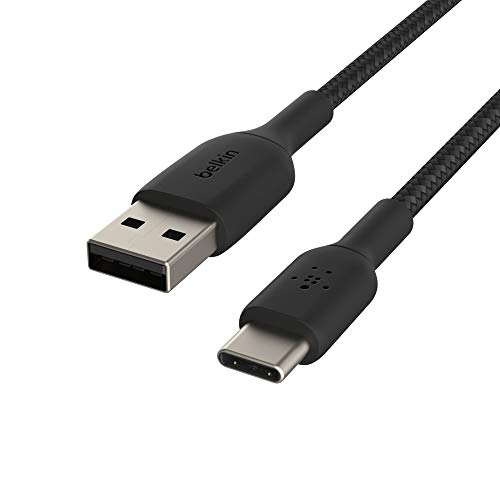 Belkin BoostCharge geflochtenes USB-C-Ladekabel, USB-C-/USB-Kabel, USB-Typ-C-Kabel für Geräte wie Geräte wie iPhone 15, Samsung Galaxy S24, Pixel, iPad Pro, Mini und Nintendo Switch, 3 m, Schwarz von Belkin