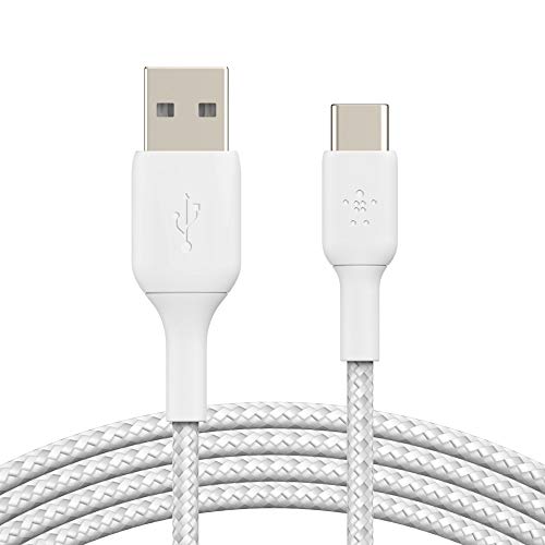 Belkin BoostCharge geflochtenes USB-C-Ladekabel, USB-C-/USB-Kabel, USB-Typ-C-Kabel für Geräte wie Geräte wie iPhone 15, Samsung Galaxy S24, Pixel, iPad Pro, Mini und Nintendo Switch, 3 m, Weiß von Belkin