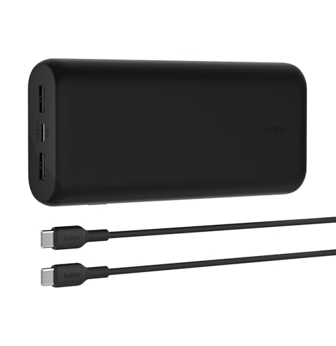 Belkin BoostCharge kompakte 3-Port-Powerbank 20000mAh mit PD, 20W, Externer Akku, Power Bank für iPhone 15, 14, 13, AirPods, Samsung Galaxy, Pixel usw, ideal für Reisen, mit 30-cm-USB-C/USB-C-Kabel von Belkin