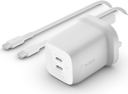 Belkin BoostCharge Pro GaN - Netzteil - PPS- und GaN-Technologie - 65 Watt - Fast Charge, PD 3.0 - 2 Ausgabeanschlussstellen (2 x USB-C) - weiß (WCH013VF2MWH-B6) von Belkin