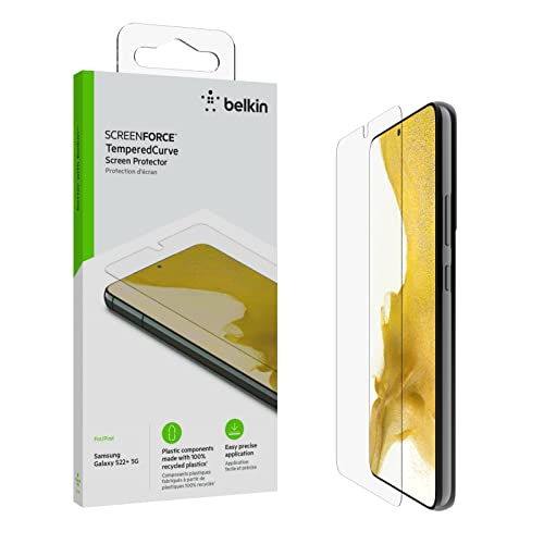 Belkin Galaxy S22 + 5G TemperedCurve vollflächiger Displayschutz; einwandfreie, blasenfreie Anbringung mit enthaltener Positionierungsschale von Belkin