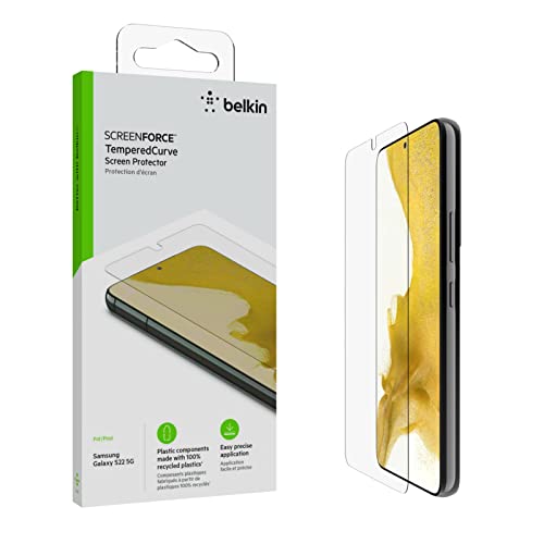 Belkin Galaxy S22 5G TemperedCurve vollflächiger Displayschutz; einwandfreie, blasenfreie Anbringung mit enthaltener Positionierungsschale, OVB029zz von Belkin